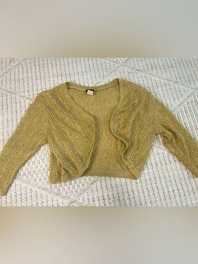 Mingle Gold Metallic Open Front Shrug Bolero – 1X